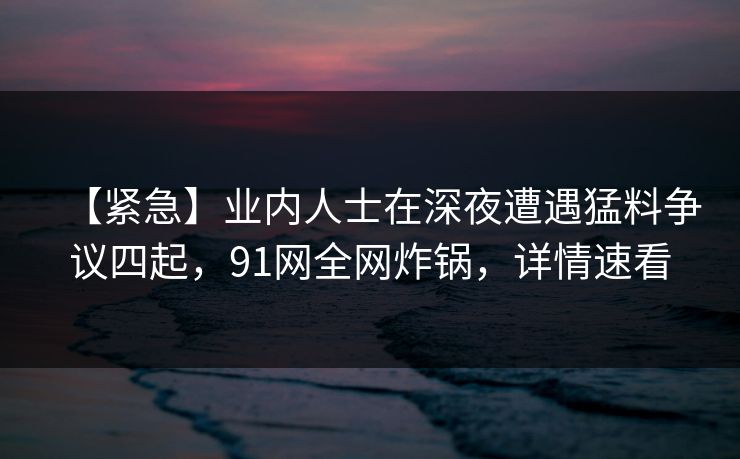 【紧急】业内人士在深夜遭遇猛料争议四起，91网全网炸锅，详情速看