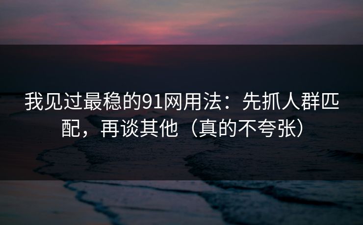 我见过最稳的91网用法：先抓人群匹配，再谈其他（真的不夸张）