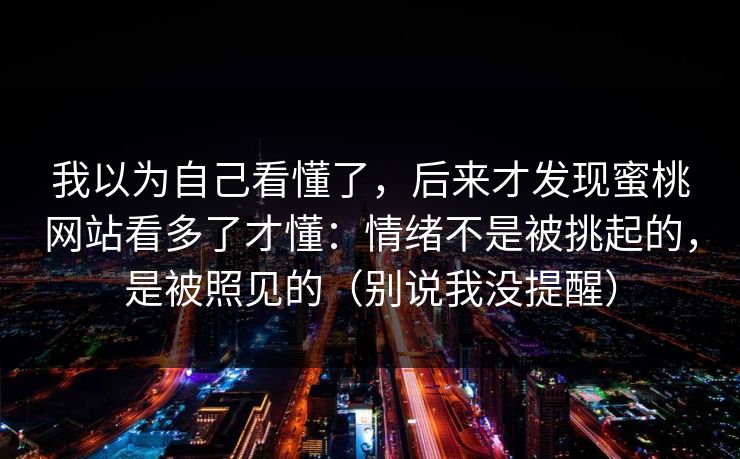 我以为自己看懂了，后来才发现蜜桃网站看多了才懂：情绪不是被挑起的，是被照见的（别说我没提醒）